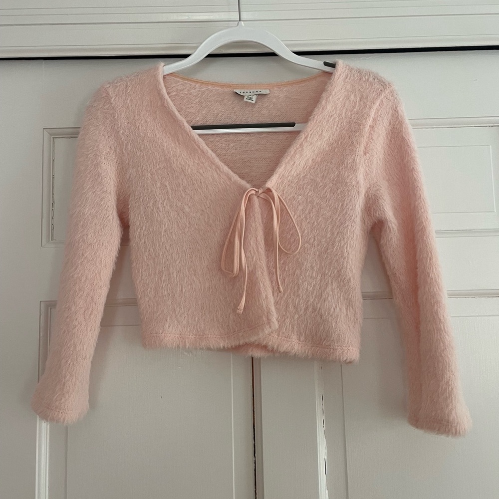 Topshop: pink fuzzy cardigan